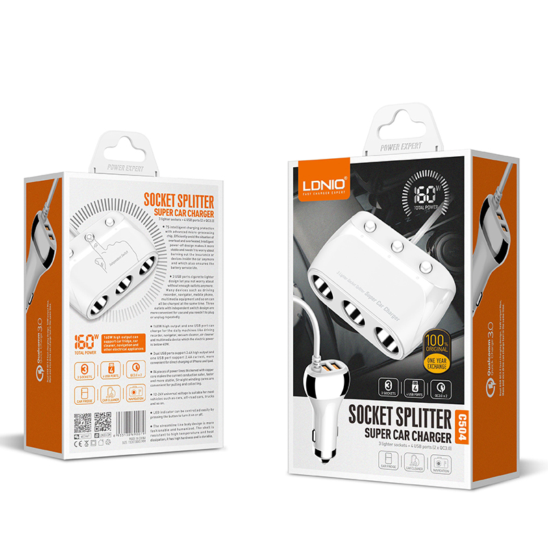 CAR CHARGER LDNIO SPLITTER 3WAY C504